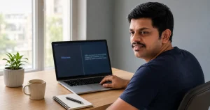 A Laravel developer building a short URL generator, with the hashed short link and the original long URL side by side on screen.